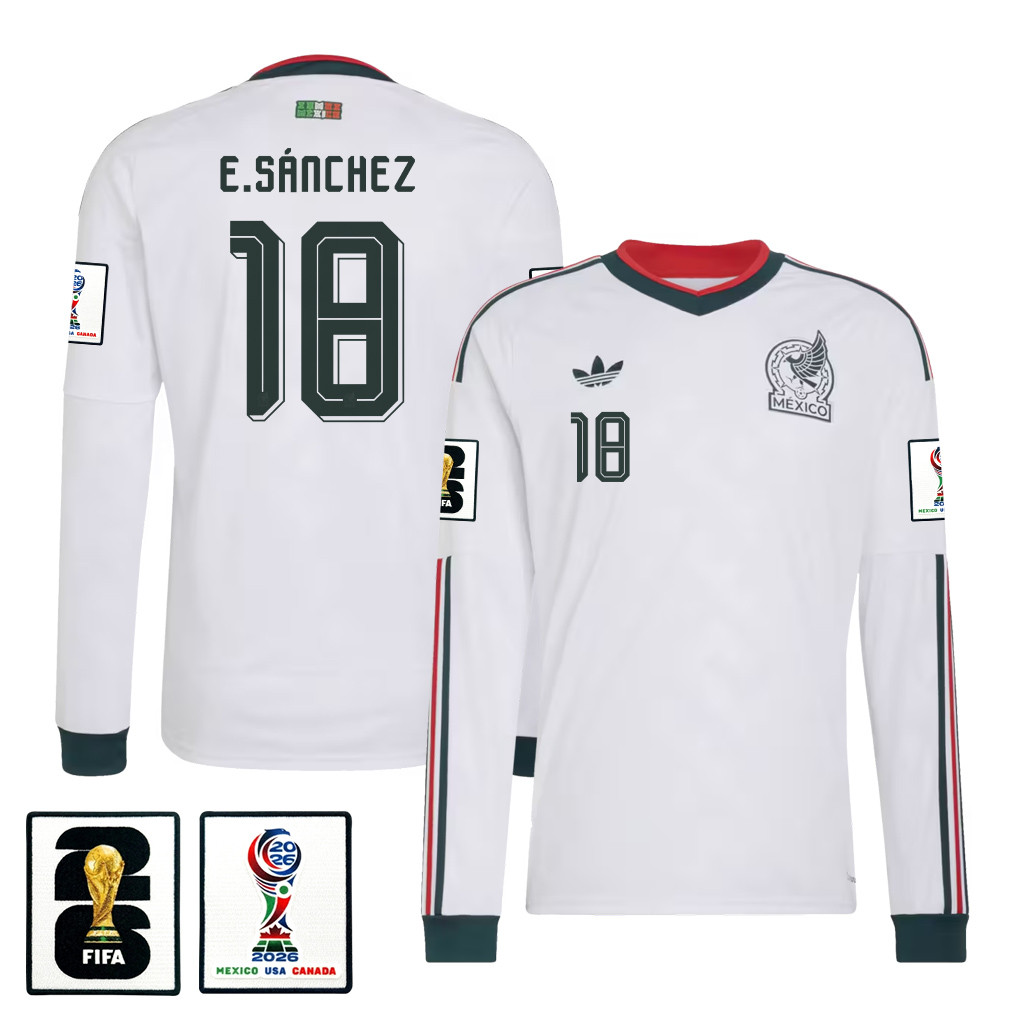 Érick Sánchez 18 Mexico National Team 2026 Away Long Sleeve Jersey - White - Jersey Teams