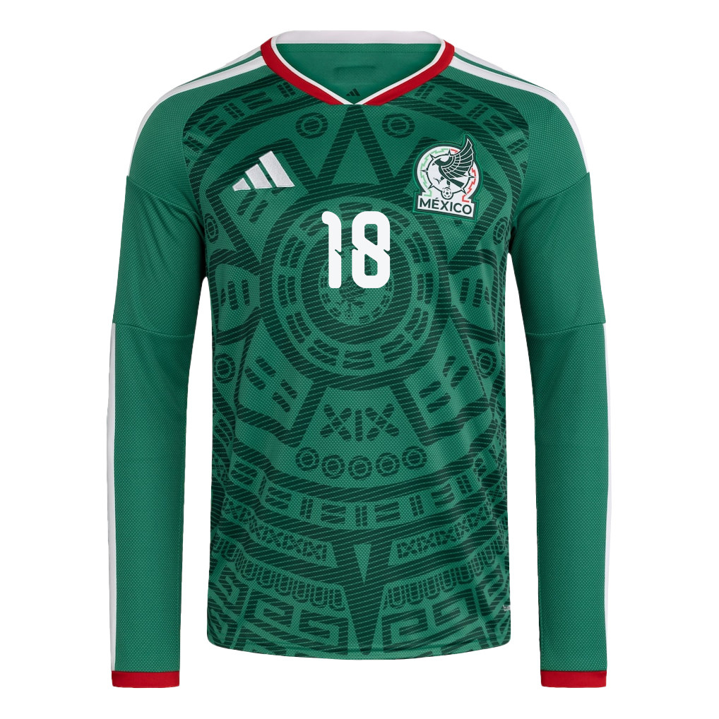 Érick Sánchez 18 Mexico National Team 2026 Home Long Sleeve Jersey - Green - Jersey Teams