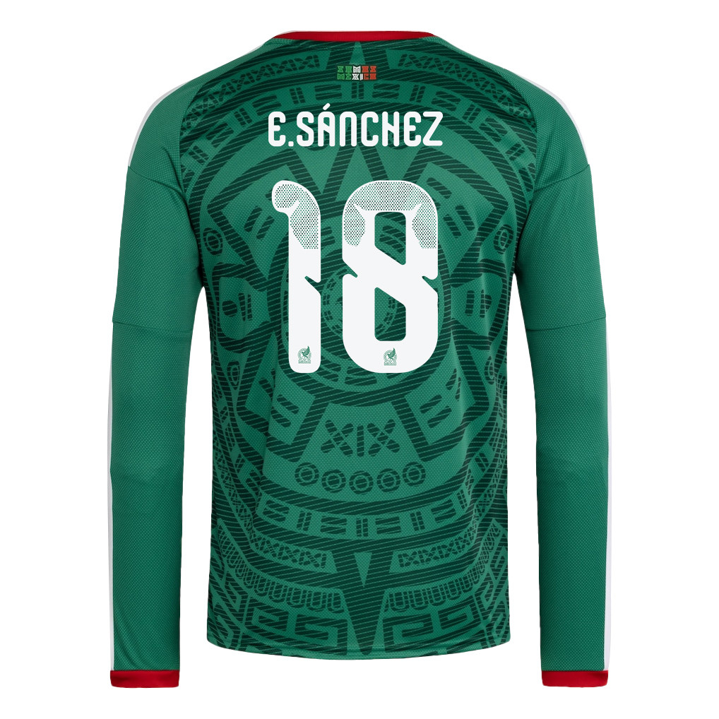 Érick Sánchez 18 Mexico National Team 2026 Home Long Sleeve Jersey - Green - Jersey Teams