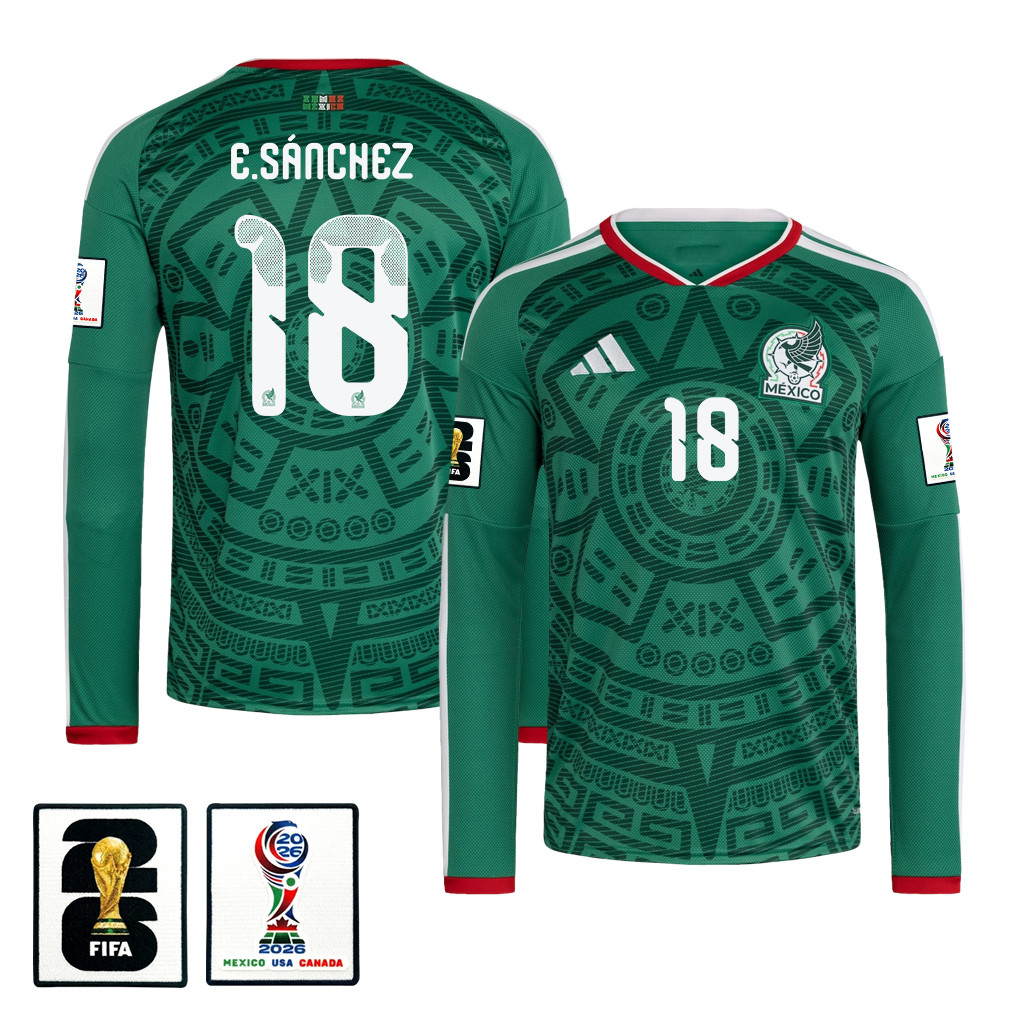 Érick Sánchez 18 Mexico National Team 2026 Home Long Sleeve Jersey - Green - Jersey Teams