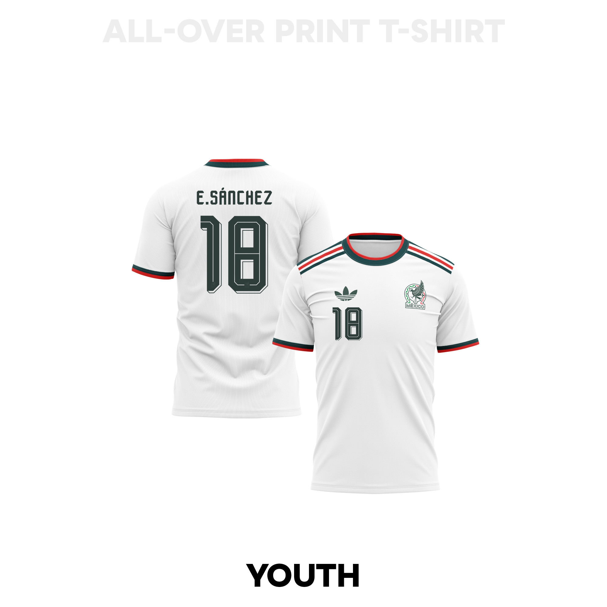 Érick Sánchez 18 Youth Mexico 2026 Away 3D T-shirt Fully Printed – White - Jersey Teams