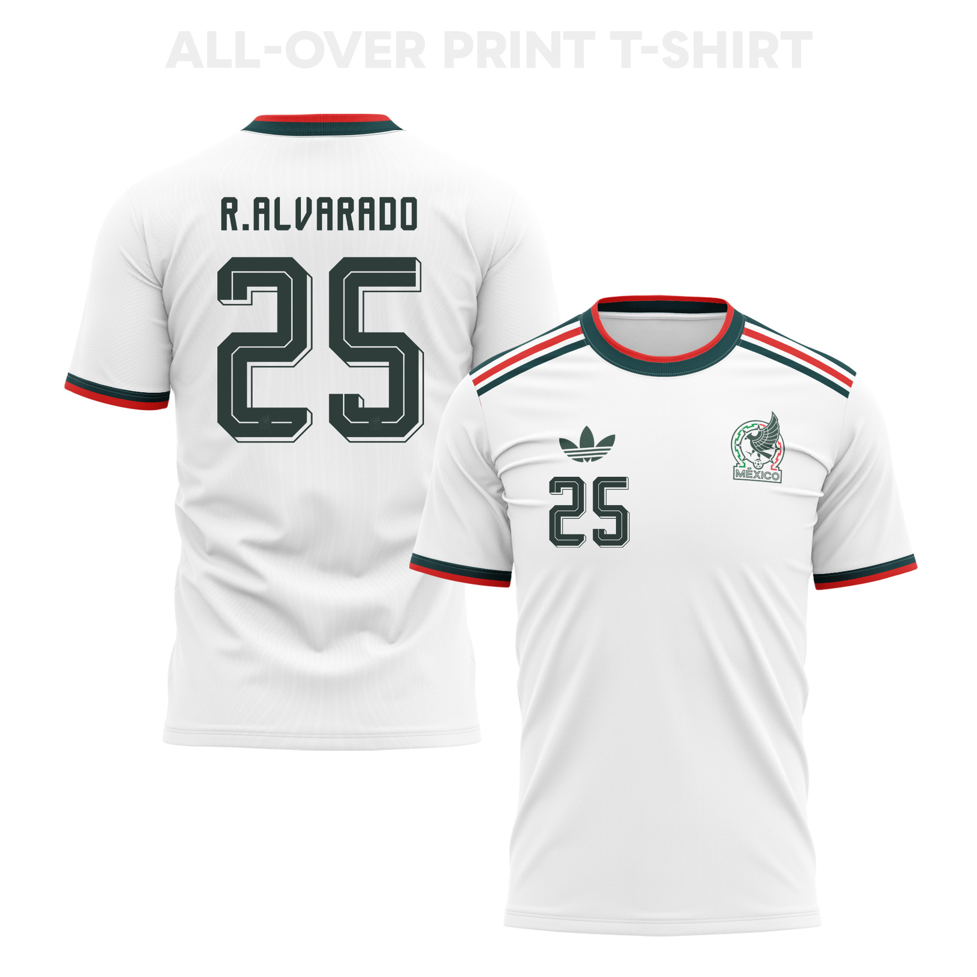 Roberto Alvarado 25 Mexico 2026 Away 3D T-Shirt Fully Printed – Unisex, White - Jersey Teams