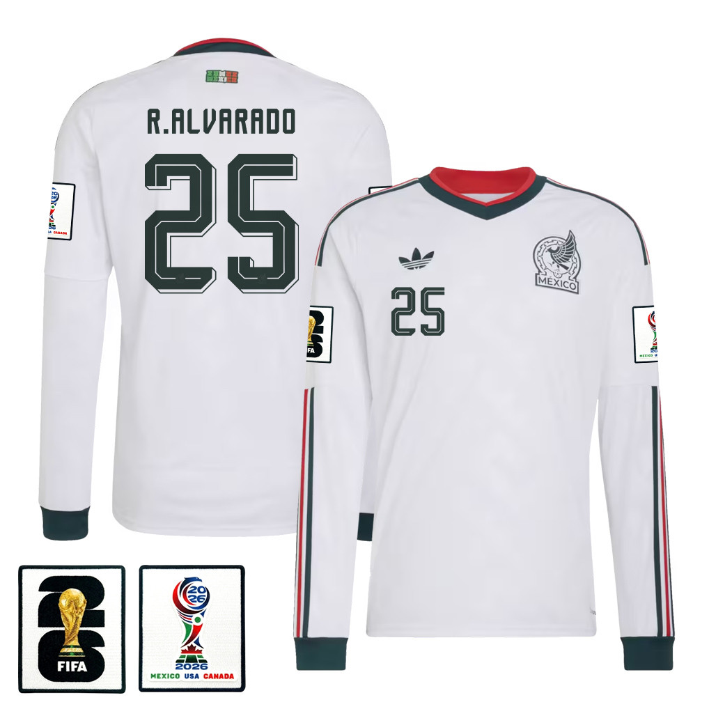 Roberto Alvarado 25 Mexico National Team 2026 Away Long Sleeve Jersey – White – Jersey Teams