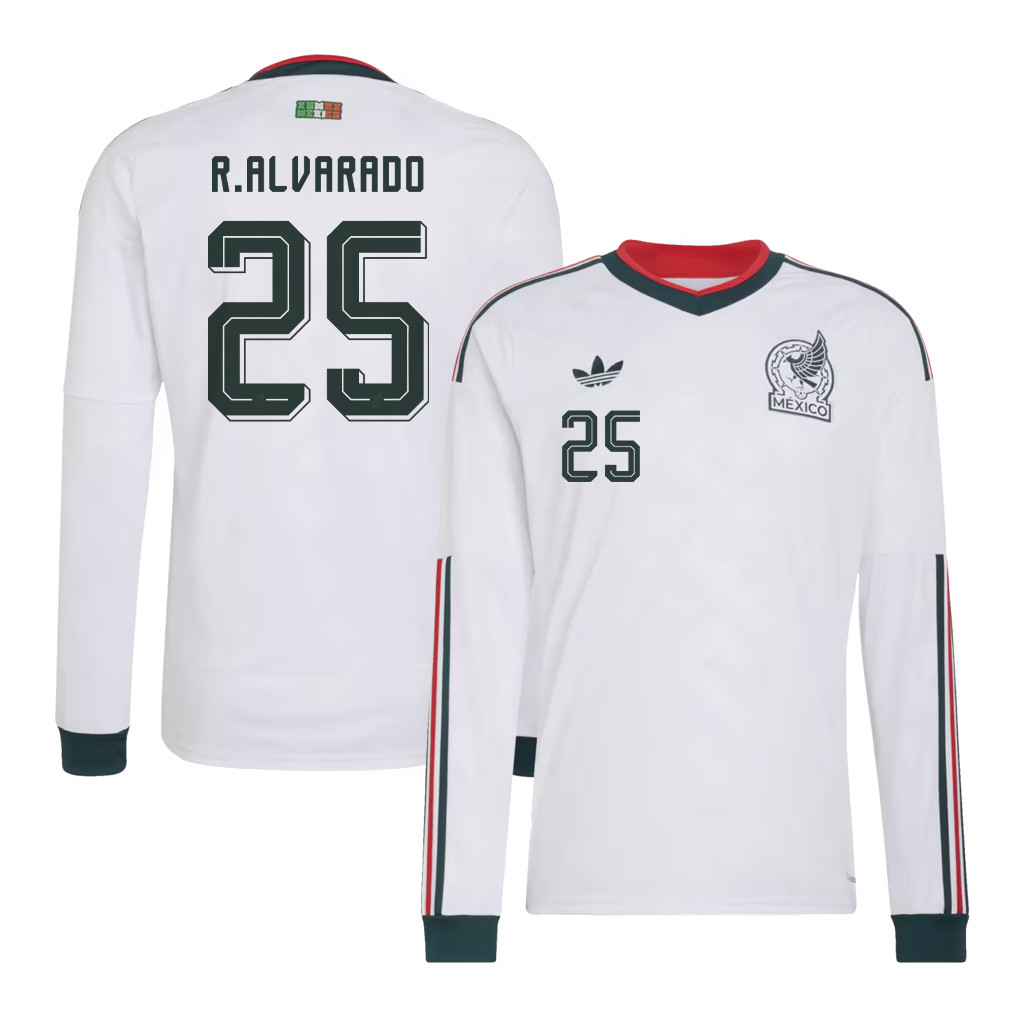 Roberto Alvarado 25 Mexico National Team 2026 Away Long Sleeve Jersey - White - Jersey Teams