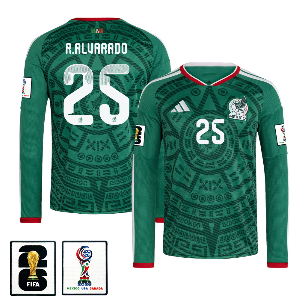 Roberto Alvarado 25 Mexico National Team 2026 Home Long Sleeve Jersey - Green - Jersey Teams
