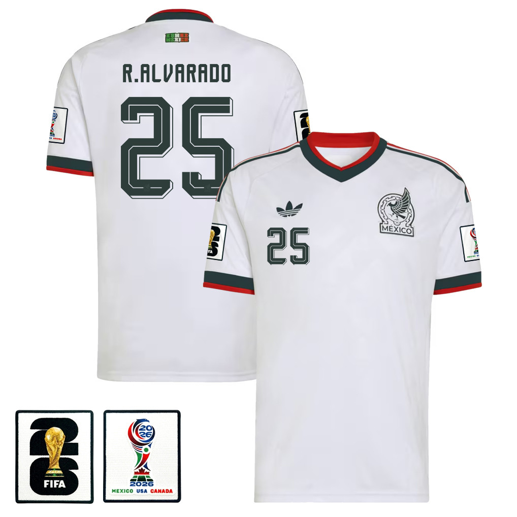 Roberto Alvarado 25 Mexico National Team 2026 x World Cup Patch Away Jersey - White, Men - Jersey Teams