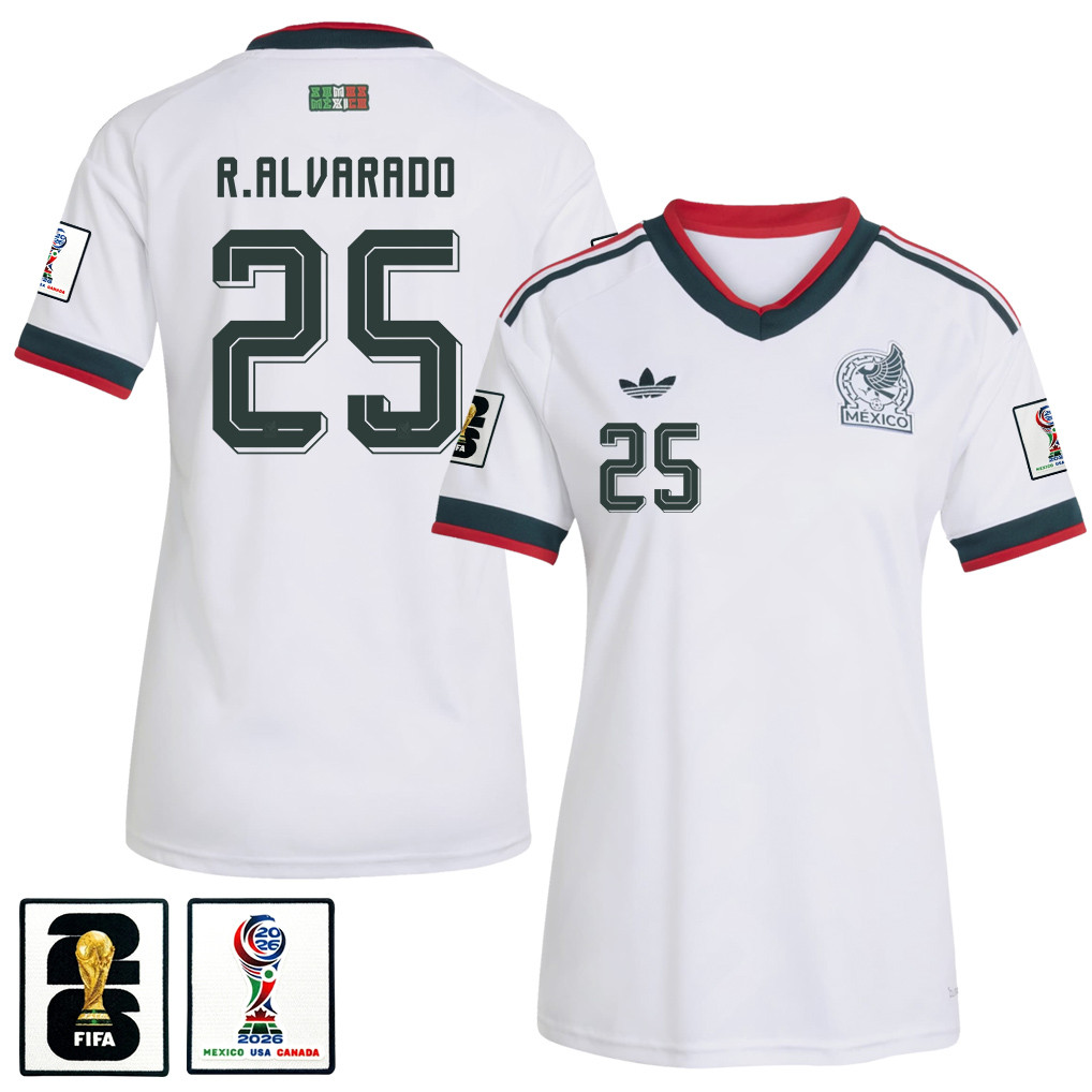 Roberto Alvarado 25 Women's Mexico National Team 2026 Away Jersey - White - Jersey Teams