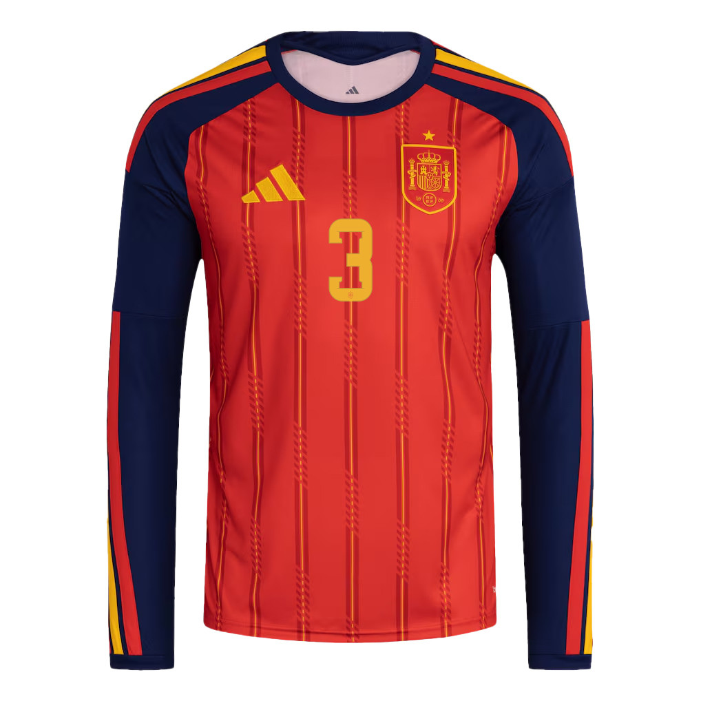 Robin Le Normand 3 Spain National Team 2026 Home Long Sleeve Jersey - Red - Jersey Teams