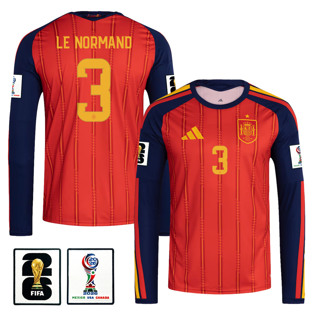Robin Le Normand 3 Spain National Team 2026 Home Long Sleeve Jersey – Red – Jersey Teams