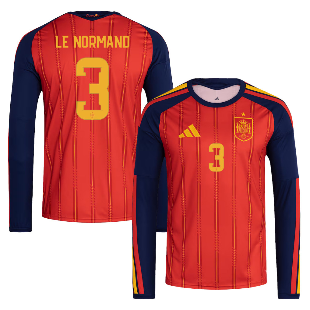 Robin Le Normand 3 Spain National Team 2026 Home Long Sleeve Jersey - Red - Jersey Teams