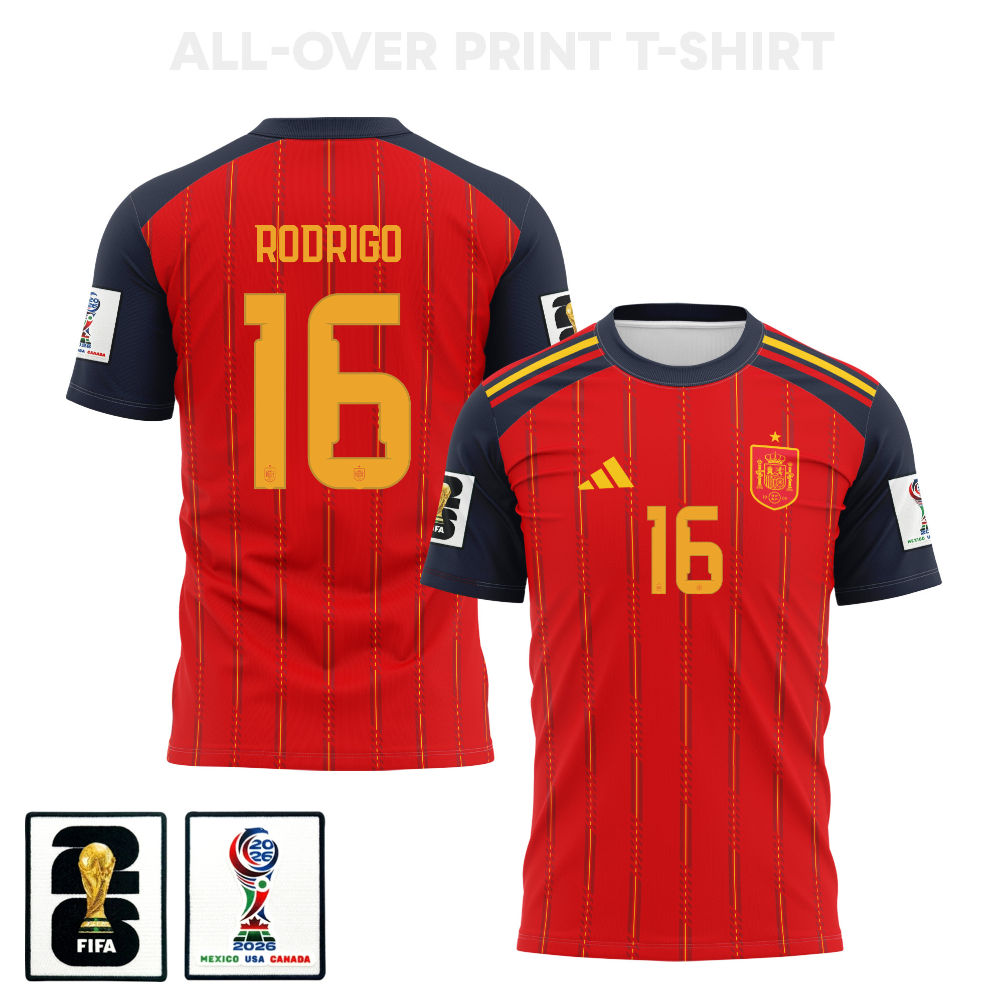 Rodri 16 Spain 2026 Home 3D T-Shirt Fully Printed – Unisex, Red – Jersey Teams