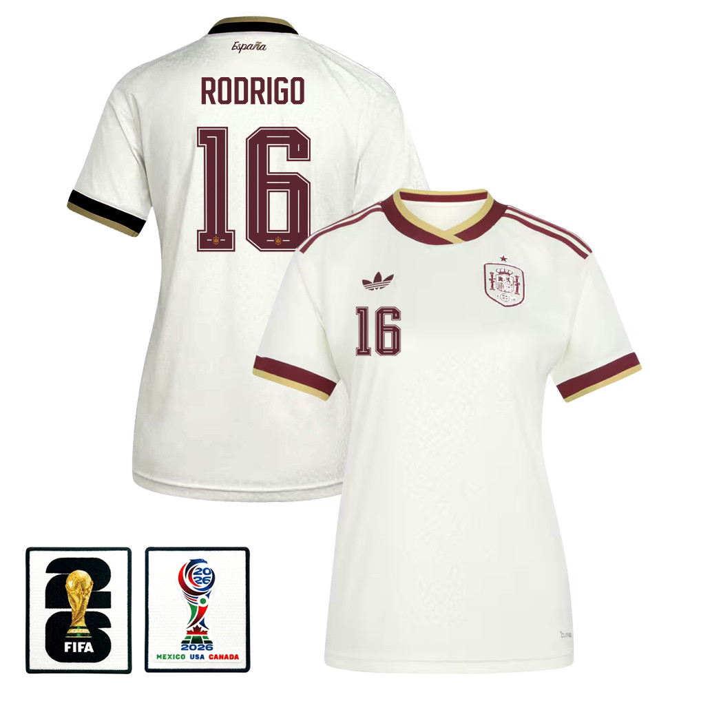 Rodri 16 Women’s Spain National Team 2026 Away Jersey – White – Jersey Teams