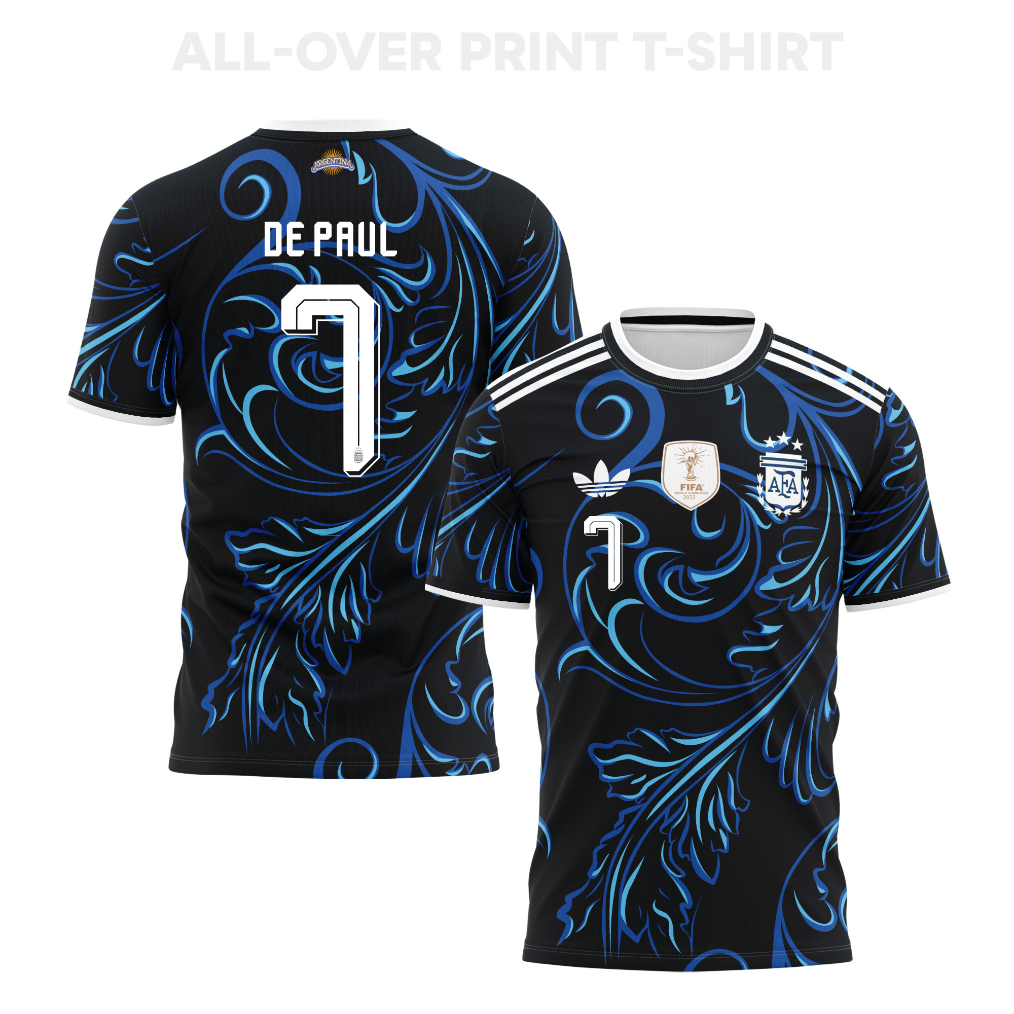 Rodrigo De Paul 7 Argentina 2026 Away 3D T-Shirt Fully Printed – Unisex, Black - Jersey Teams