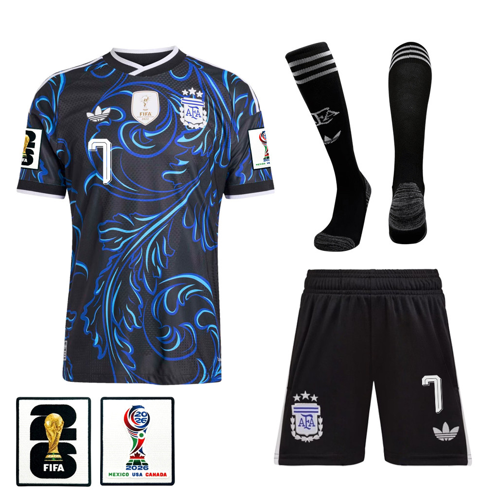 Rodrigo De Paul 7 Argentina 2026 Away Men Kit Set – Black – Jersey Teams