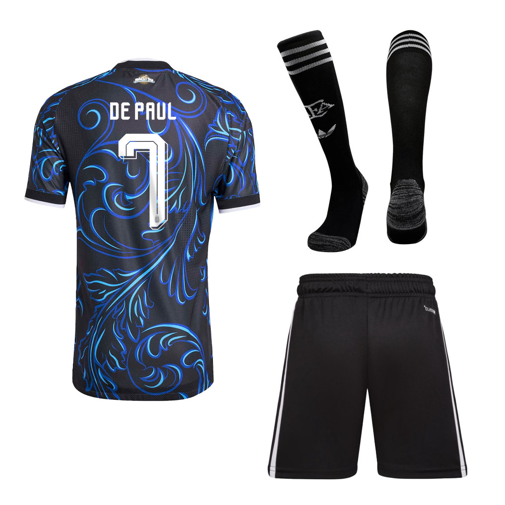 Rodrigo De Paul 7 Argentina 2026 Away Men Kit Set – Black - Jersey Teams