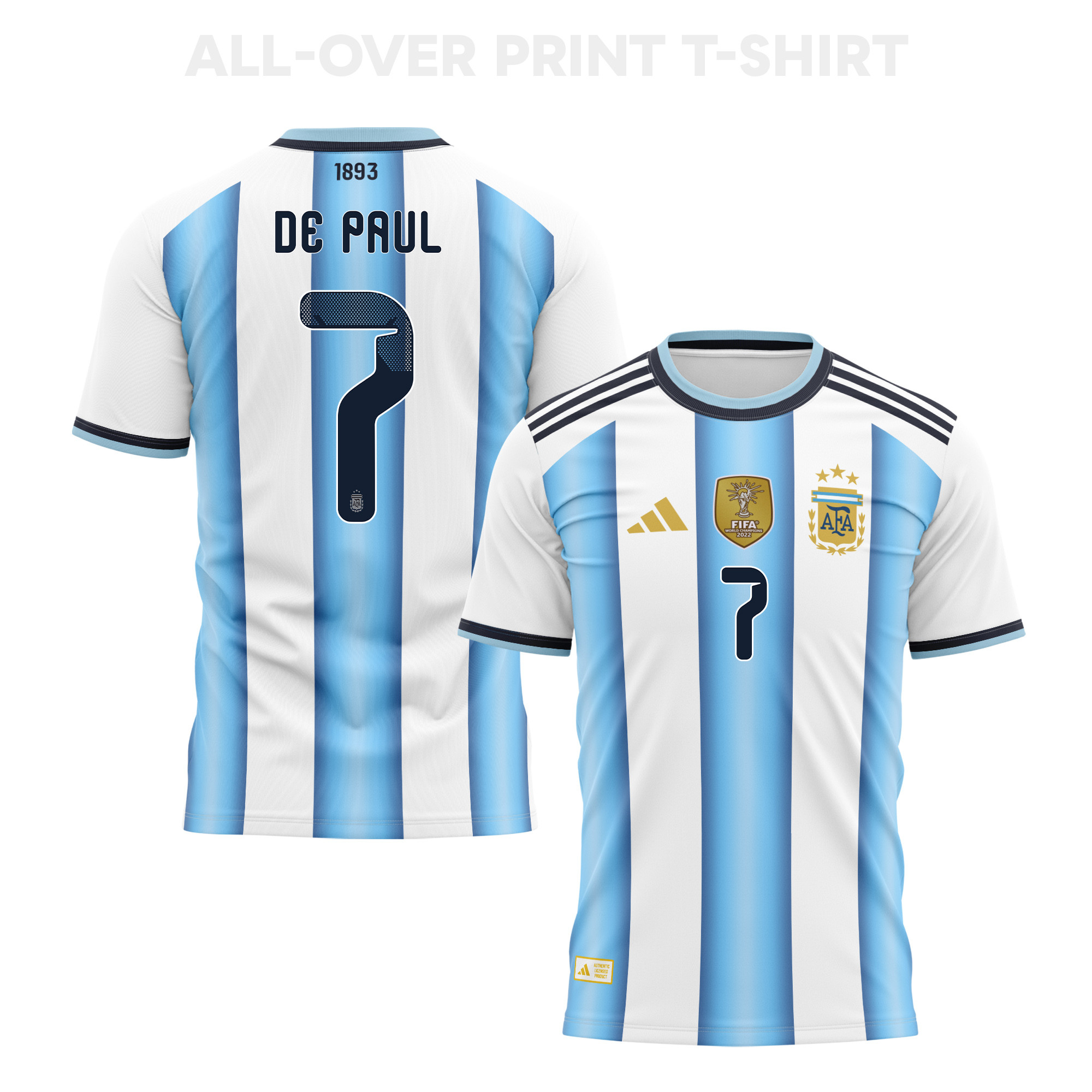 Rodrigo De Paul 7 Argentina 2026 Home 3D T-Shirt Fully Printed – Unisex, White - Jersey Teams