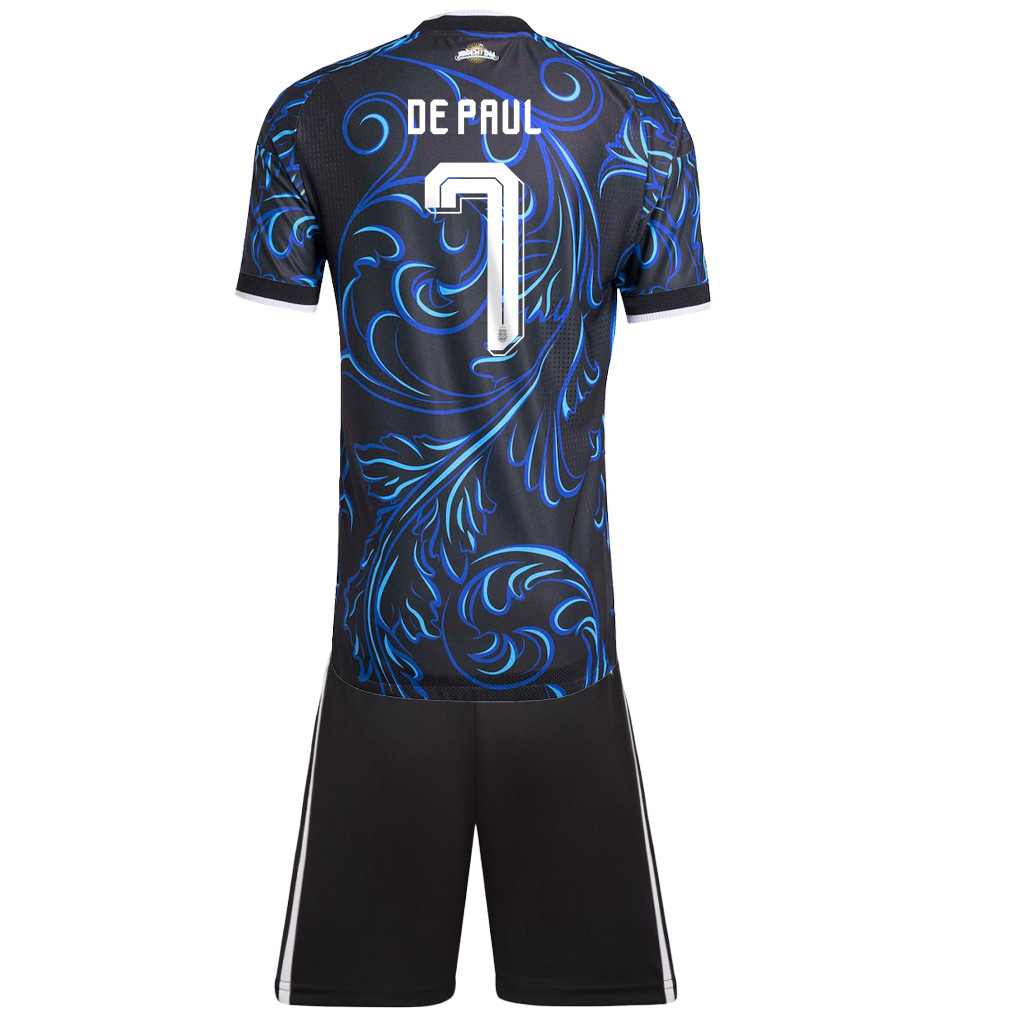 Rodrigo De Paul 7 Argentina 2026 Youth Away Jersey & Shorts Set - Black - Jersey Teams