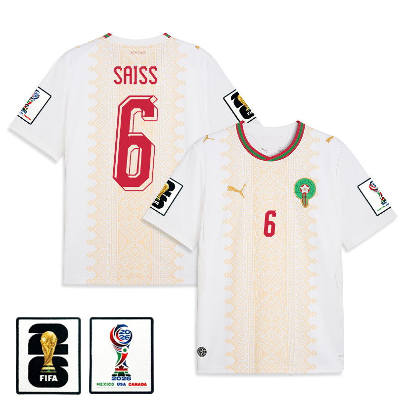 Romain Saïss 6 Morocco National Team 2026 Away Jersey - White, Men - Jersey Teams