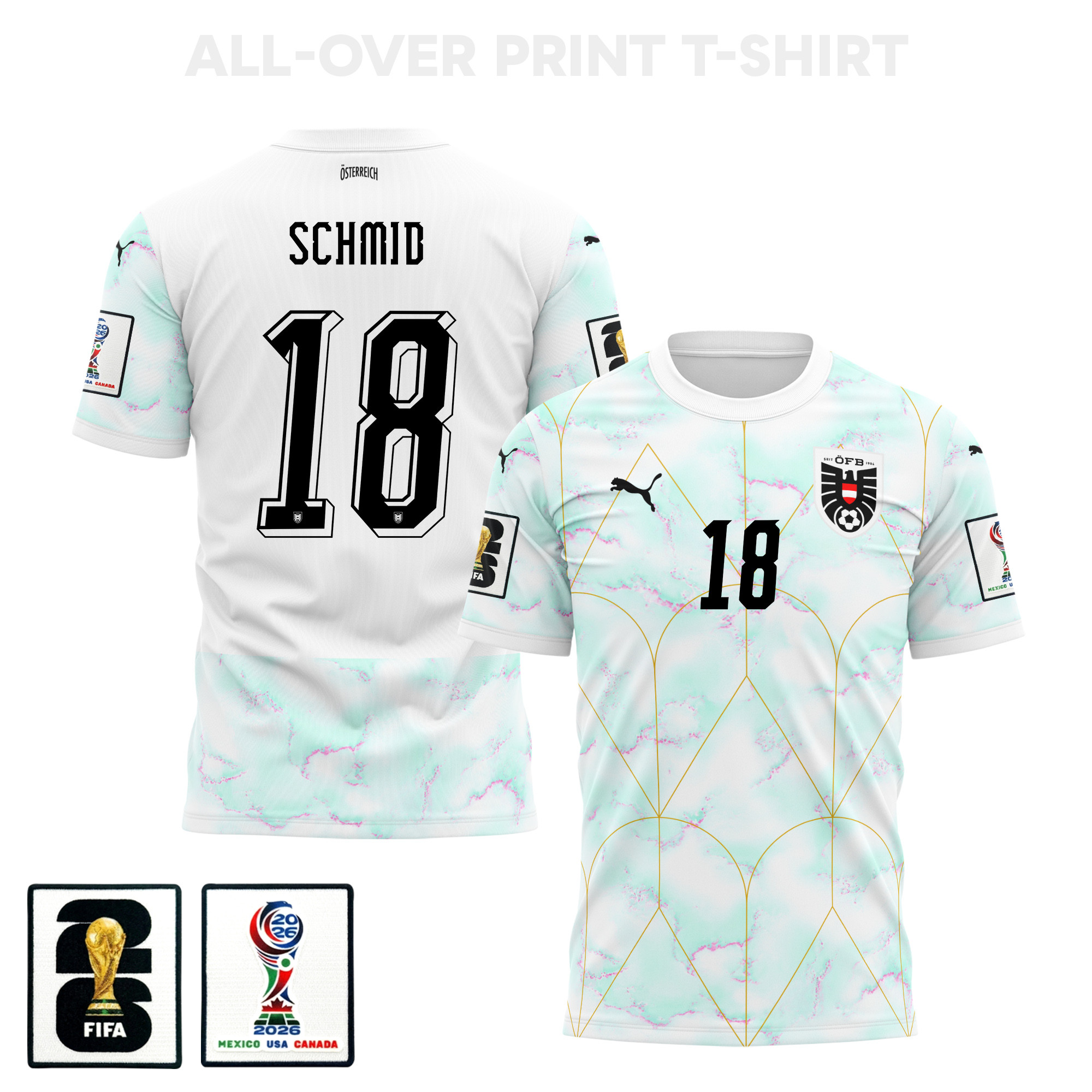 Romano Schmid 18 Austria 2026 Away 3D T-Shirt Fully Printed – Unisex, White – Jersey Teams