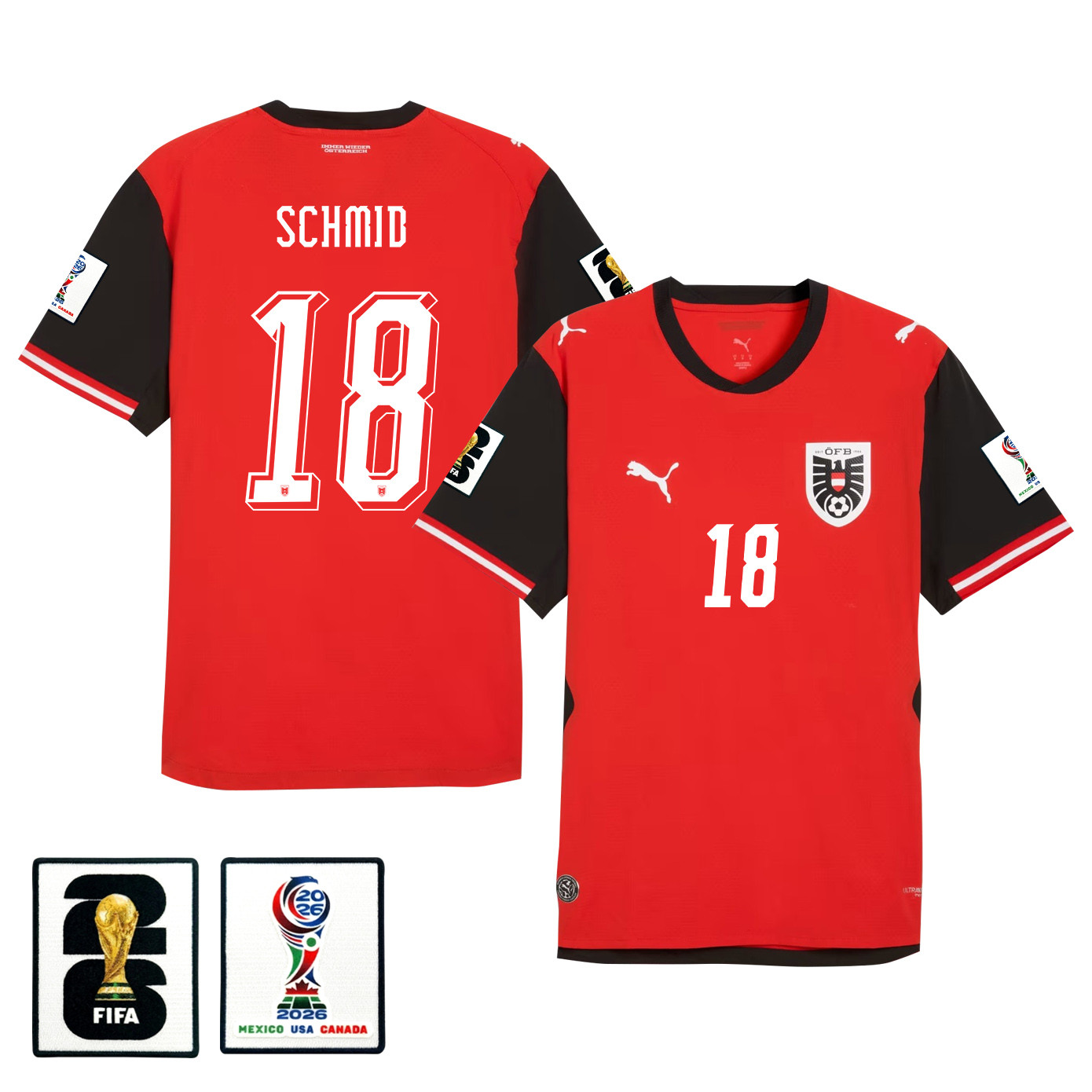 Romano Schmid 18 Austria National Team 2026 Home Jersey - Red, Men - Jersey Teams