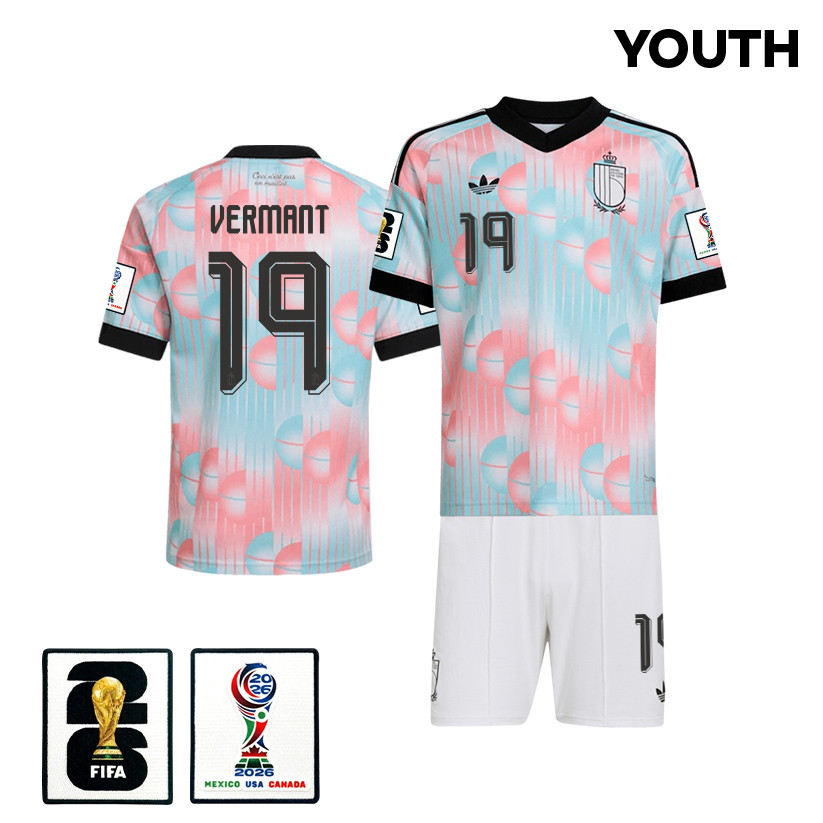 Romeo Vermant 19 Belgium 2026 YOUTH Away Jersey & Shorts Set - Light Blue - Jersey Teams