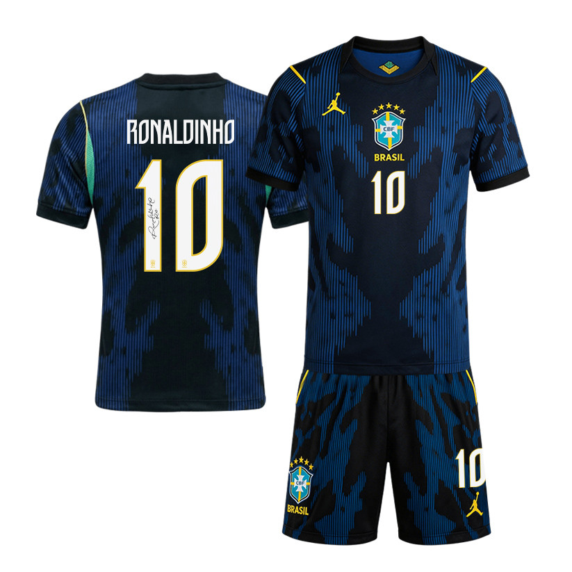 Ronaldinho 10 Brazil 2026 Away Men Jersey & Shorts Set – Blue - Jersey Teams