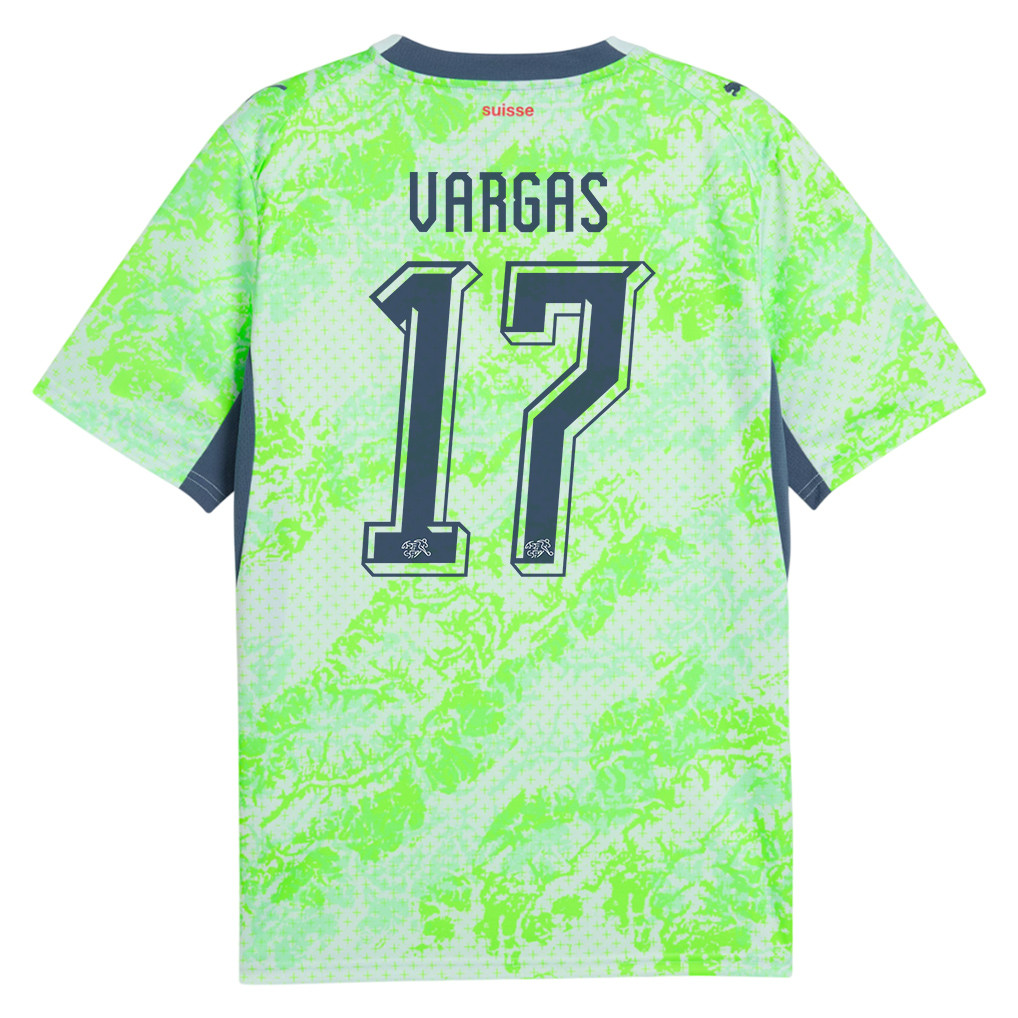 Rubén Vargas 17 Switzerland National Team 2026 x World Cup Patch Away Jersey - Men, Green - Jersey Teams