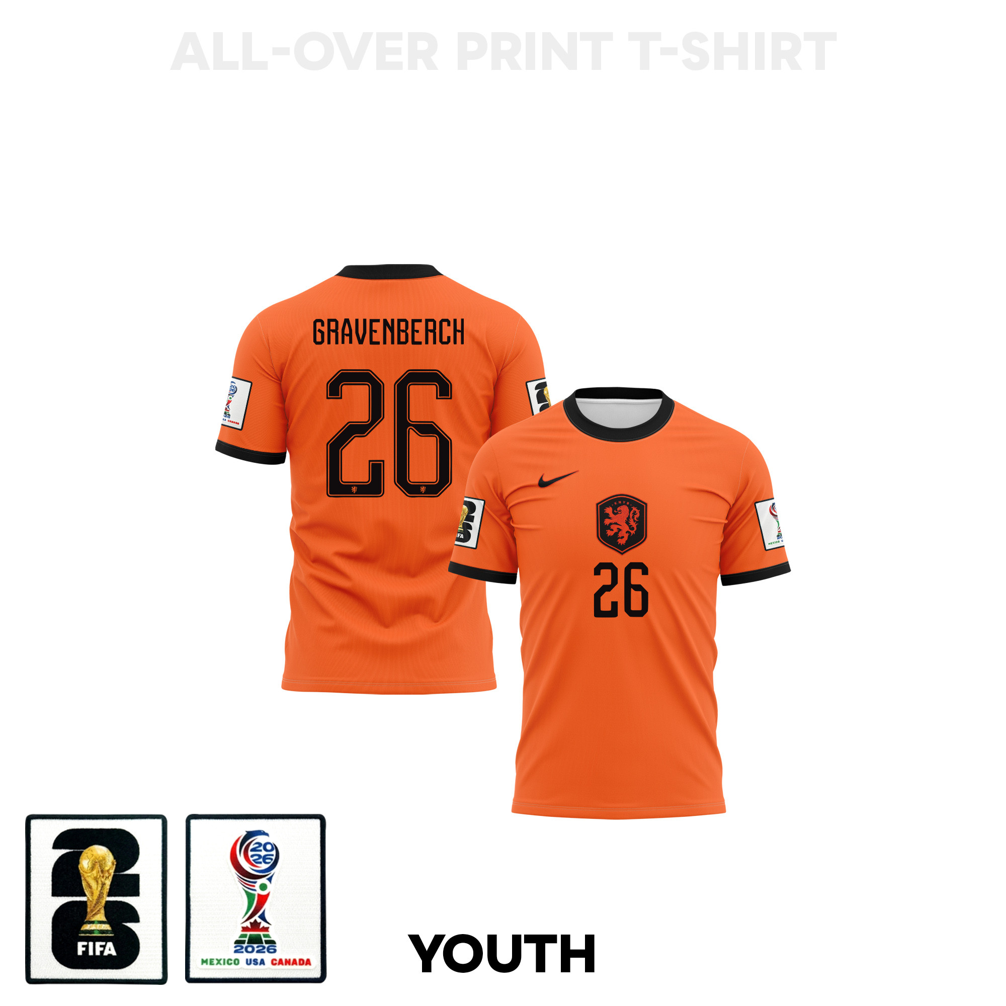 Ryan Gravenberch 26 Youth Netherlands 2026 Home 3D T-shirt Fully Printed – Orange - Jersey Teams