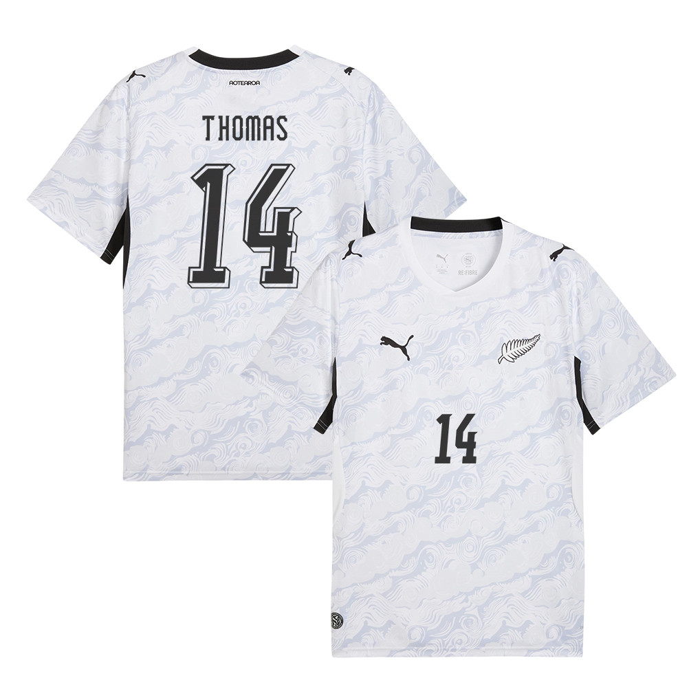 Ryan Thomas 14 New Zealand National Team 2026 Away Jersey - White, Men - Jersey Teams