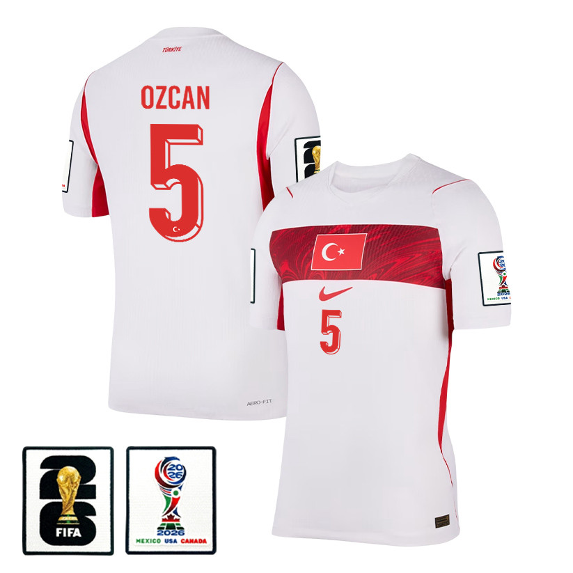 Salih Ozcan 5 Turkey National Team 2026 Away Jersey - White, Men - Jersey Teams