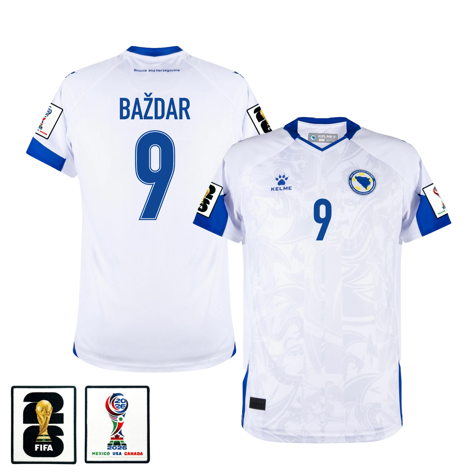 Samed Baždar 9 Bosnia and Herzegovina 2026 Away Jersey – White, Men – Jersey Teams