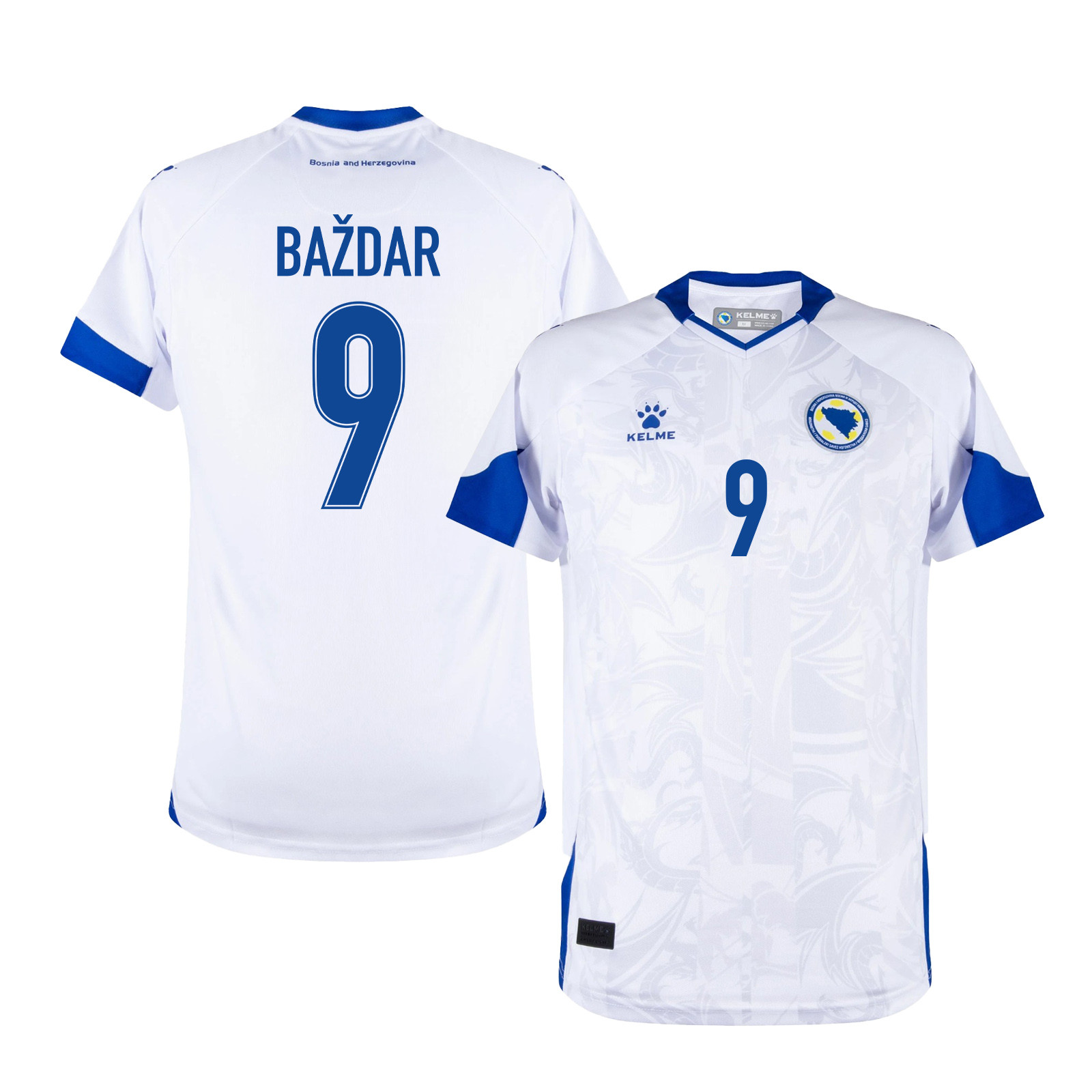 Samed Baždar 9 Bosnia and Herzegovina 2026 Away Jersey - White, Men - Jersey Teams