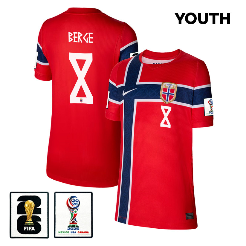 Sander Berge 8 Youth Norway National Team 2026 Home Jersey - Red - Jersey Teams