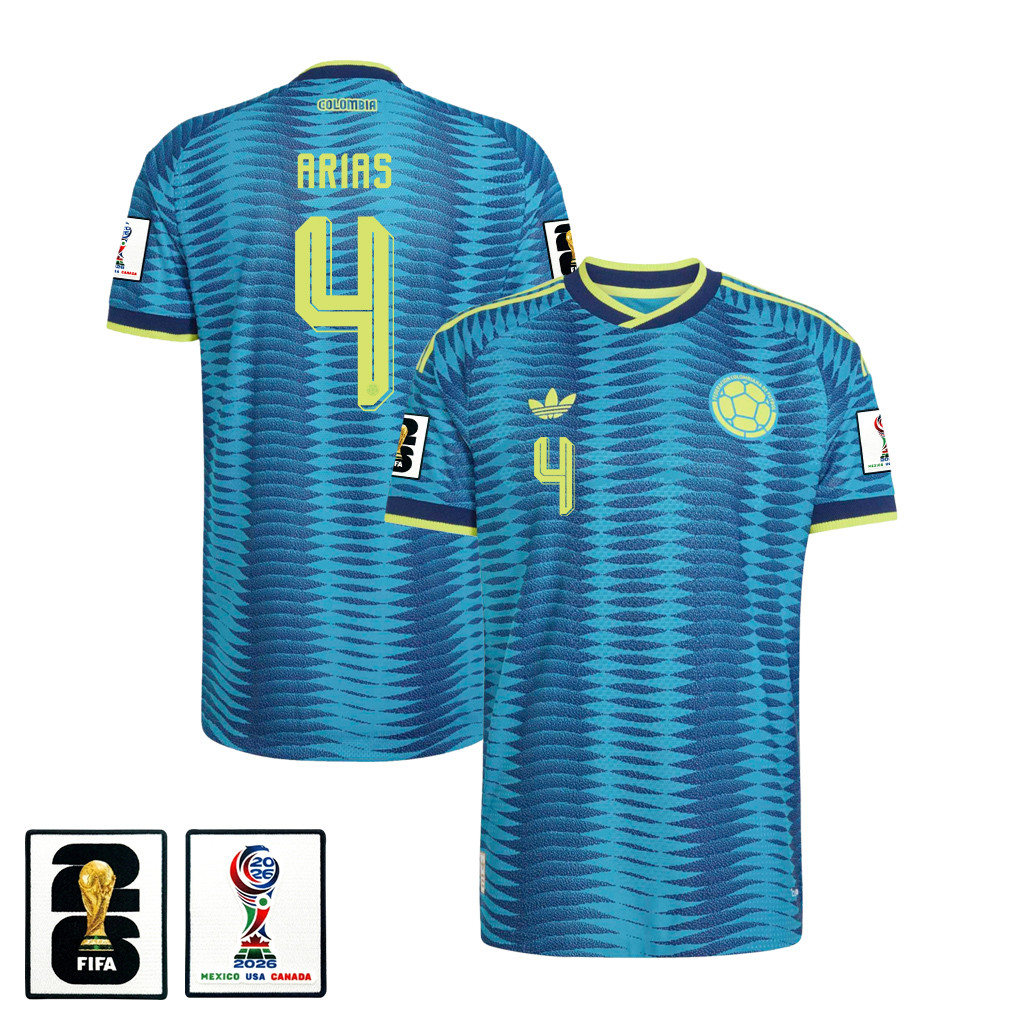 Santiago Arias 4 Colombia National Team 2026 x World Cup Patch Away Jersey - Turquoise, Men - Jersey Teams