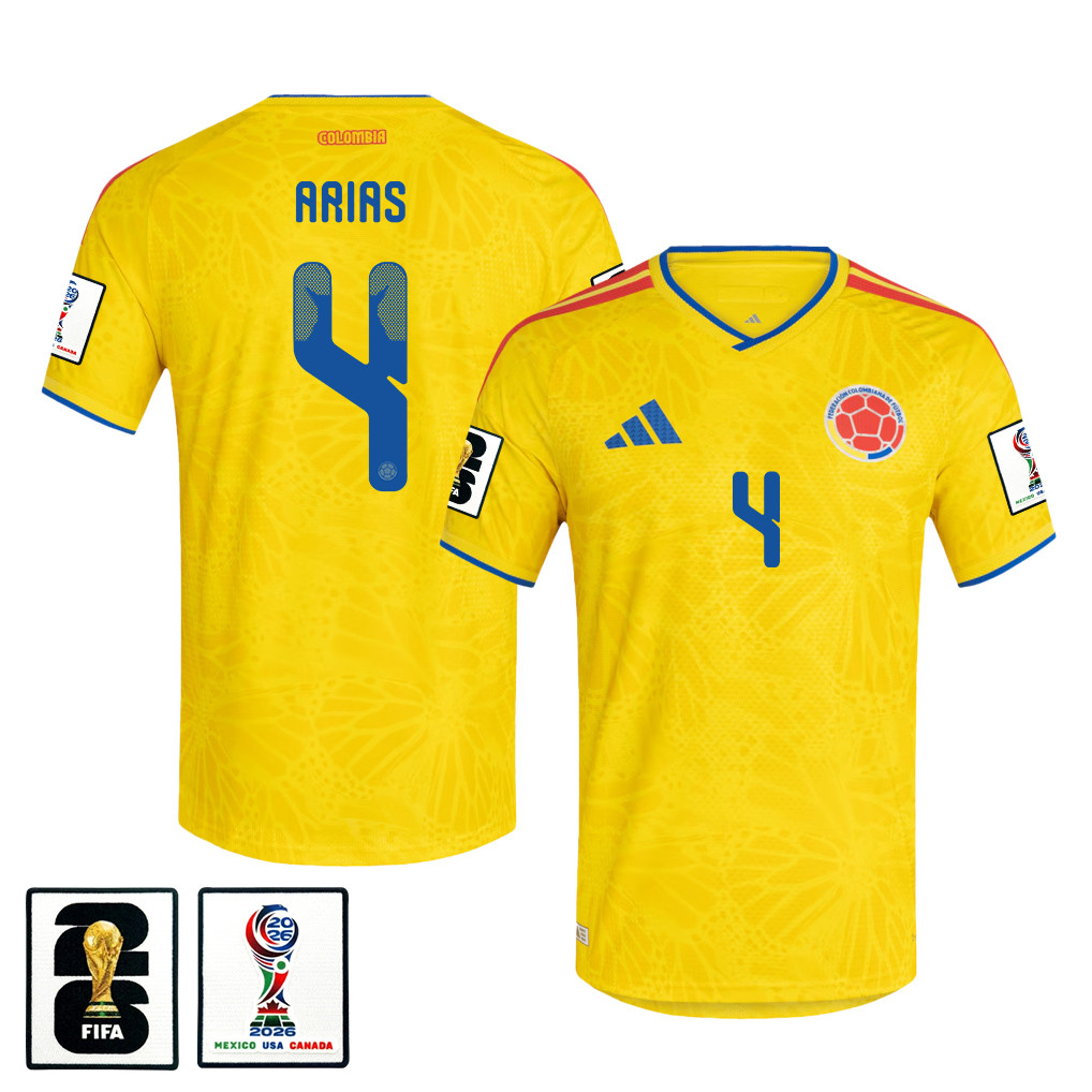Santiago Arias 4 Colombia National Team 2026 x World Cup Patch Home Jersey - Yellow, Men - Jersey Teams