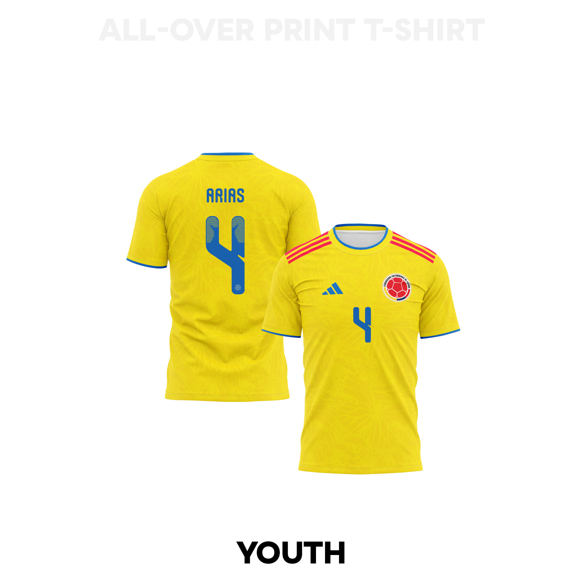 Santiago Arias 4 Youth Colombia 2026 Home 3D T-shirt Fully Printed – Yellow - Jersey Teams