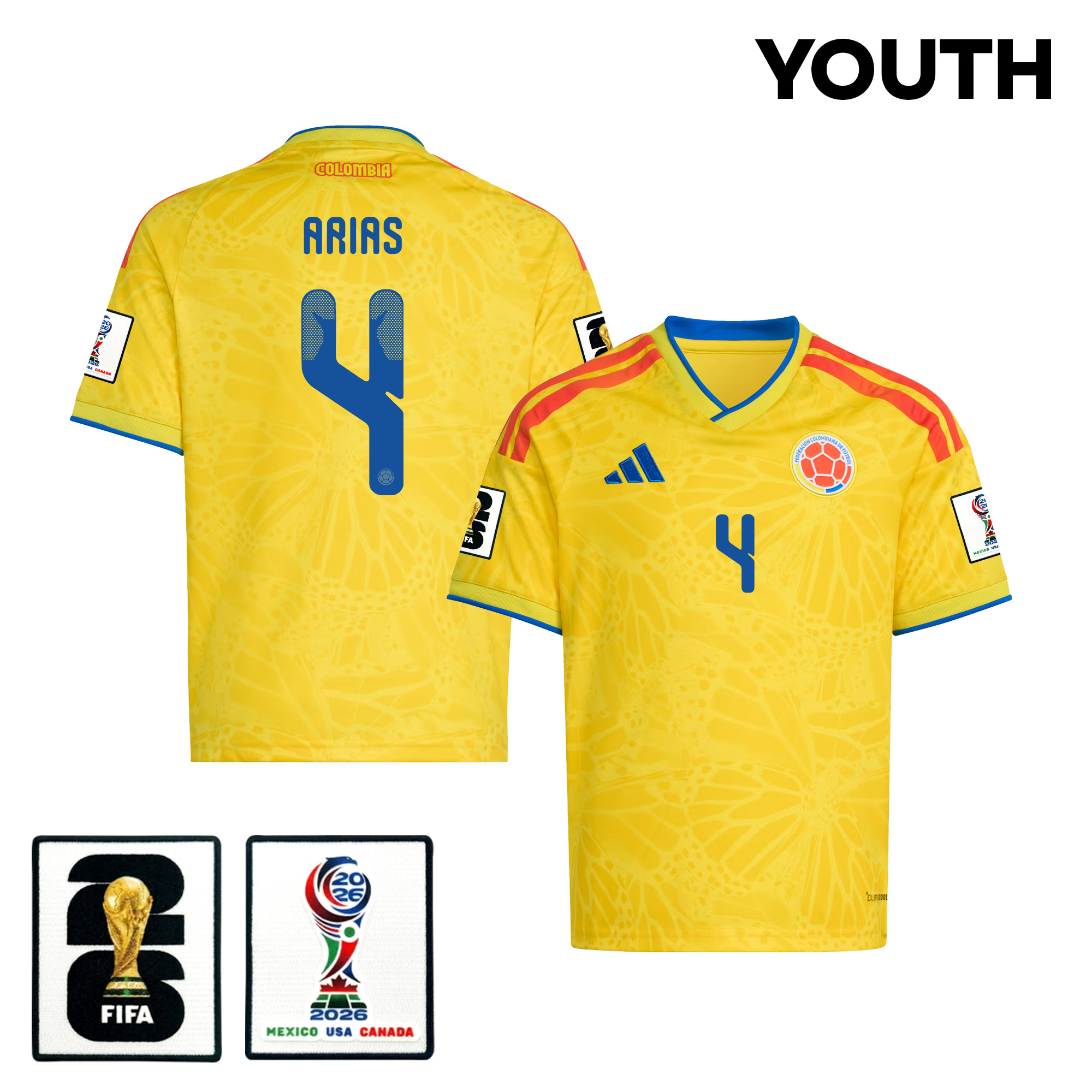 Santiago Arias 4 Youth Colombia National Team 2026 Home Jersey - Yellow - Jersey Teams