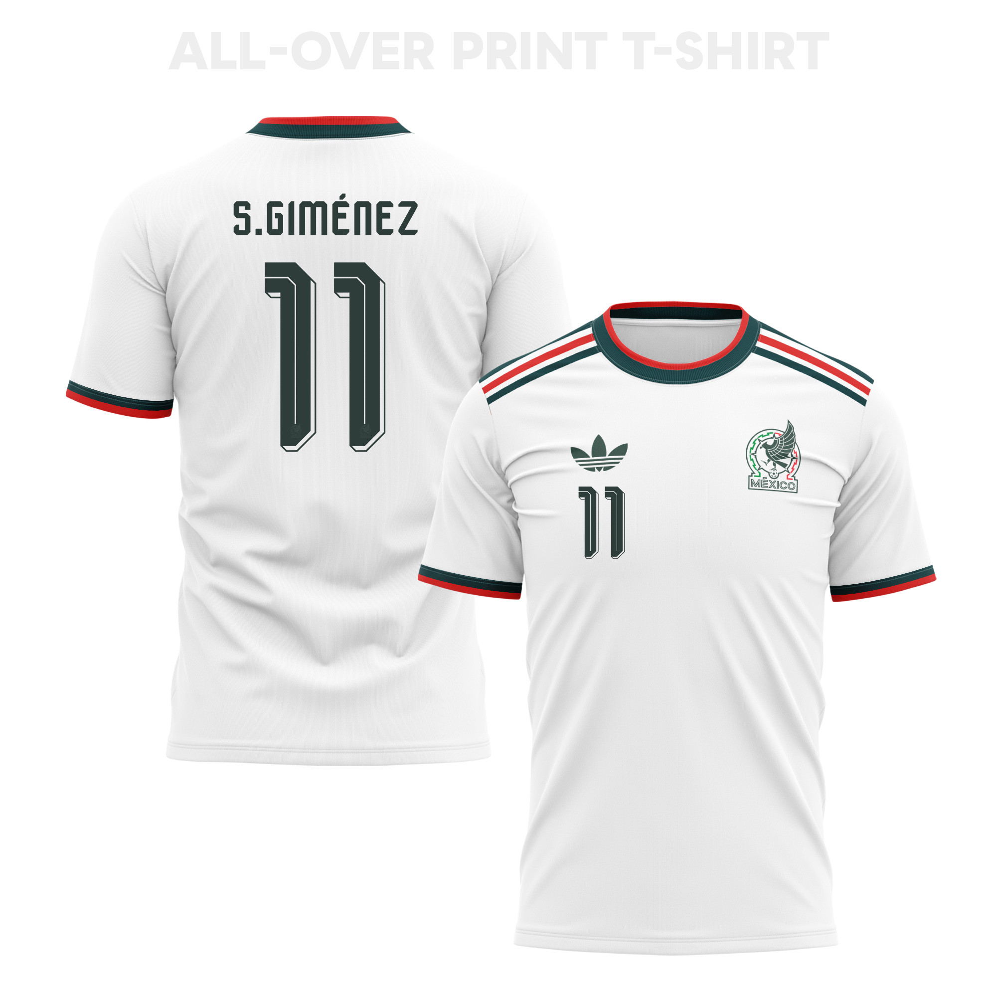 Santiago Giménez 11 Mexico 2026 Away 3D T-Shirt Fully Printed – Unisex, White - Jersey Teams