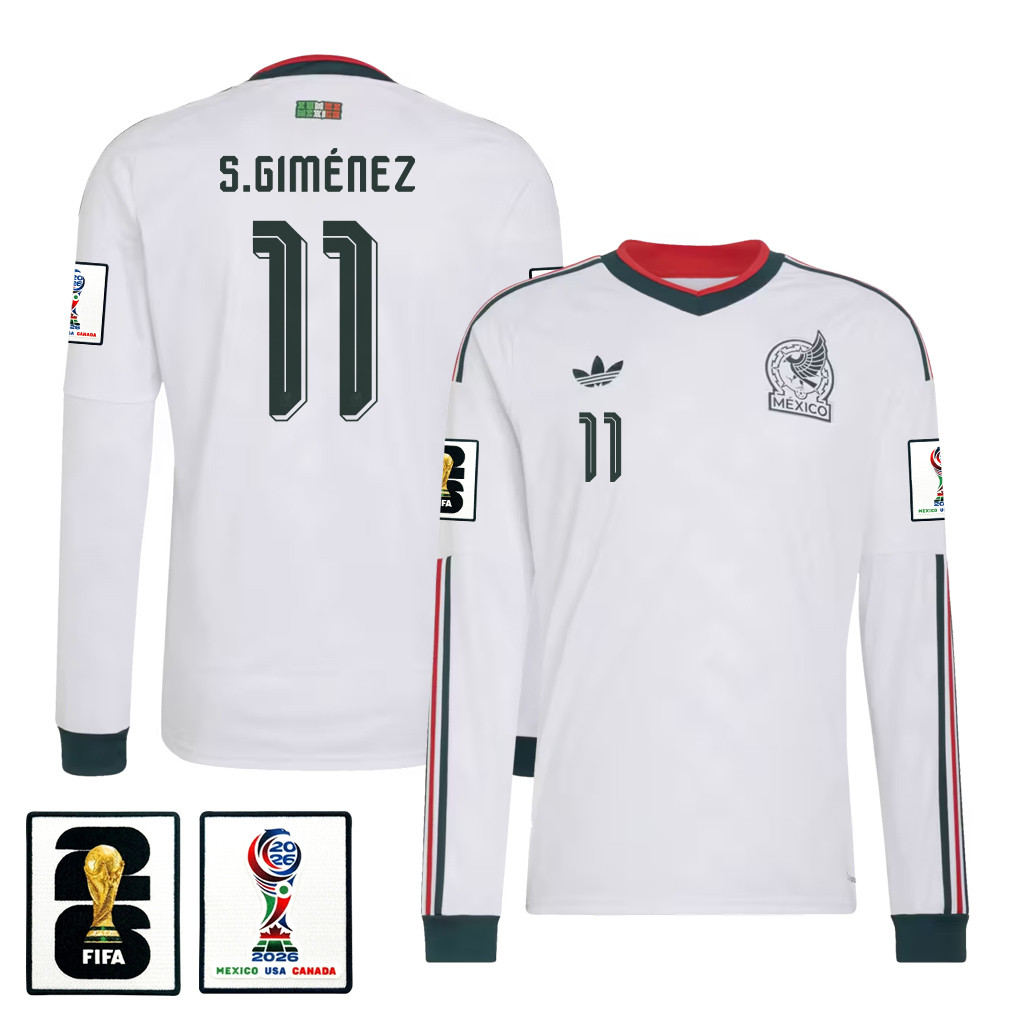 Santiago Giménez 11 Mexico National Team 2026 Away Long Sleeve Jersey - White - Jersey Teams