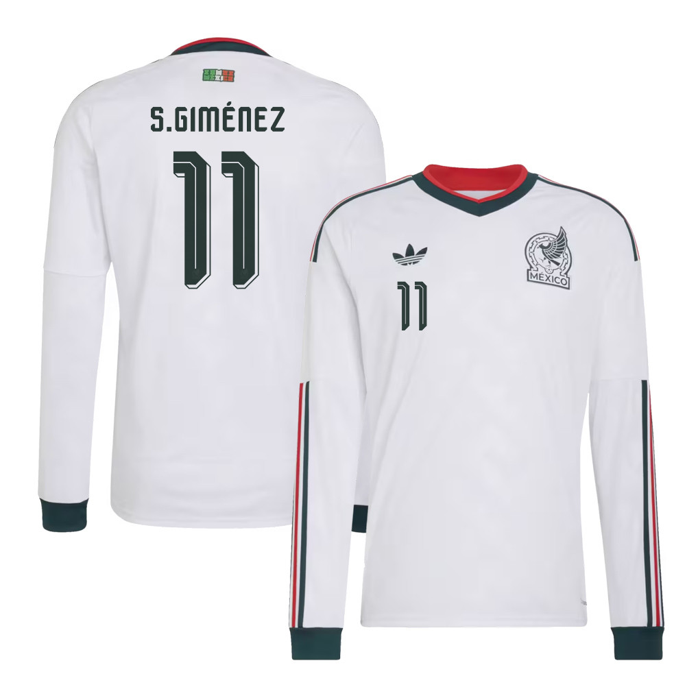 Santiago Giménez 11 Mexico National Team 2026 Away Long Sleeve Jersey - White - Jersey Teams