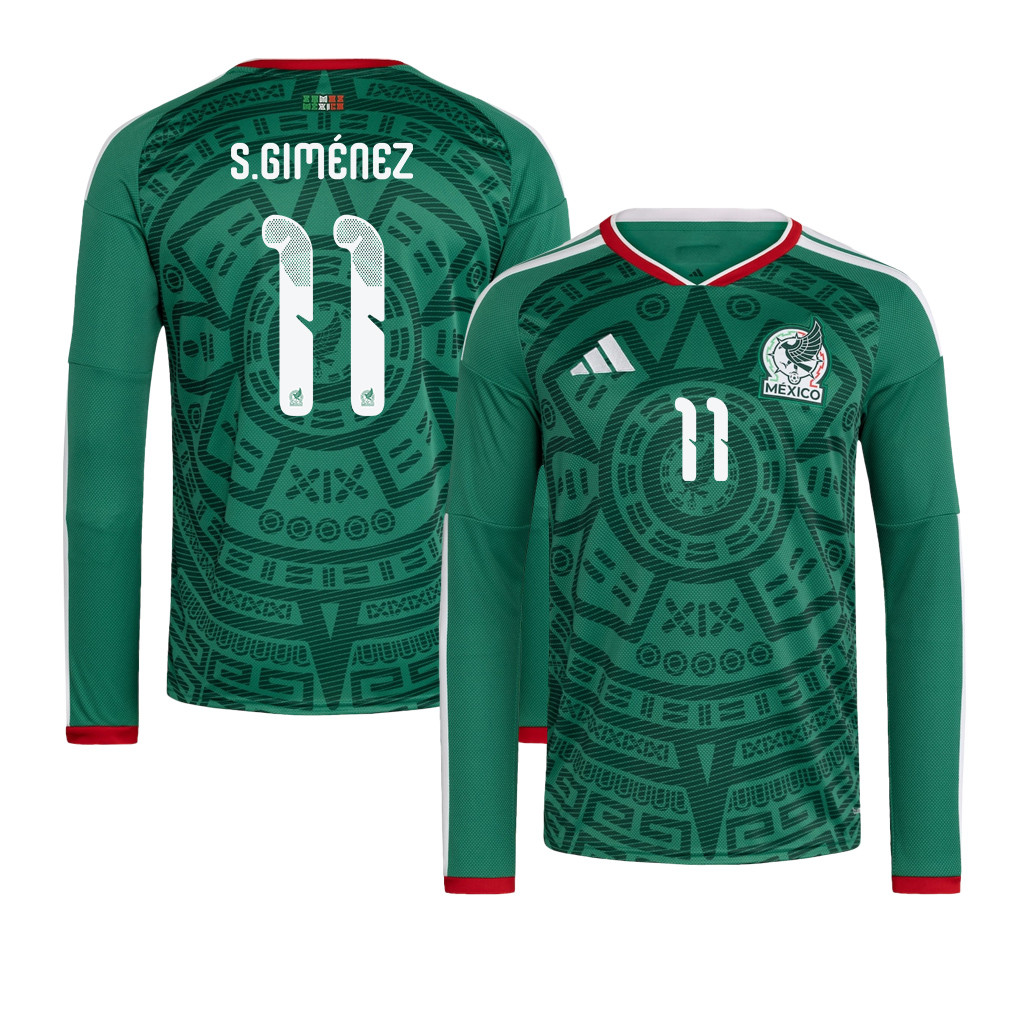 Santiago Giménez 11 Mexico National Team 2026 Home Long Sleeve Jersey - Green - Jersey Teams