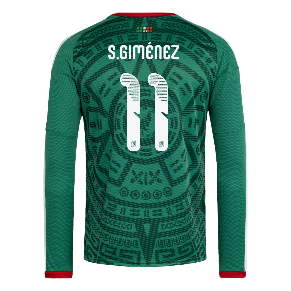 Santiago Giménez 11 Mexico National Team 2026 Home Long Sleeve Jersey - Green - Jersey Teams