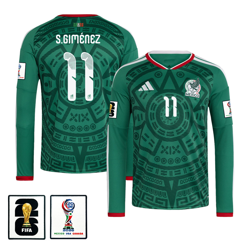 Santiago Giménez 11 Mexico National Team 2026 Home Long Sleeve Jersey - Green - Jersey Teams
