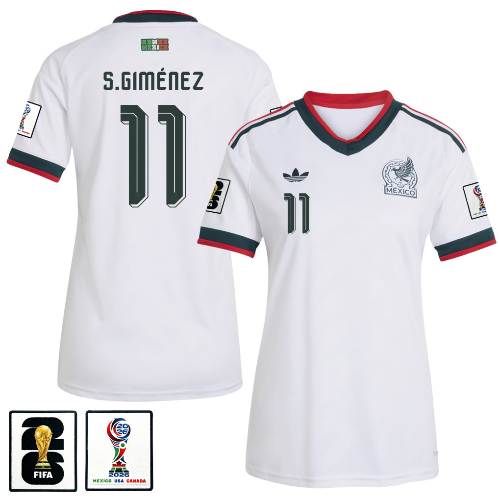 Santiago Giménez 11 Women's Mexico National Team 2026 Away Jersey - White - Jersey Teams