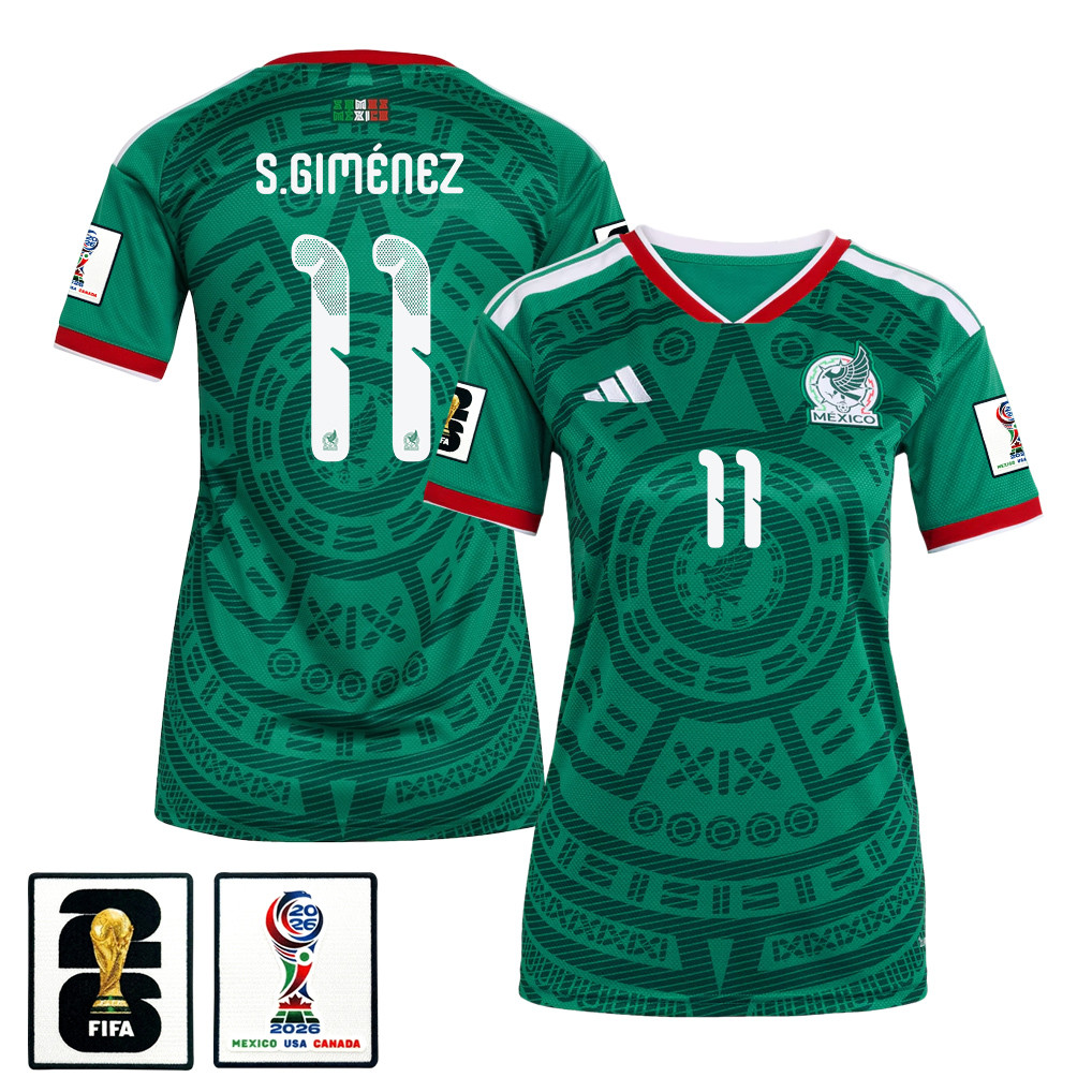 Santiago Giménez 11 Women's Mexico National Team 2026 Home Jersey - Green - Jersey Teams