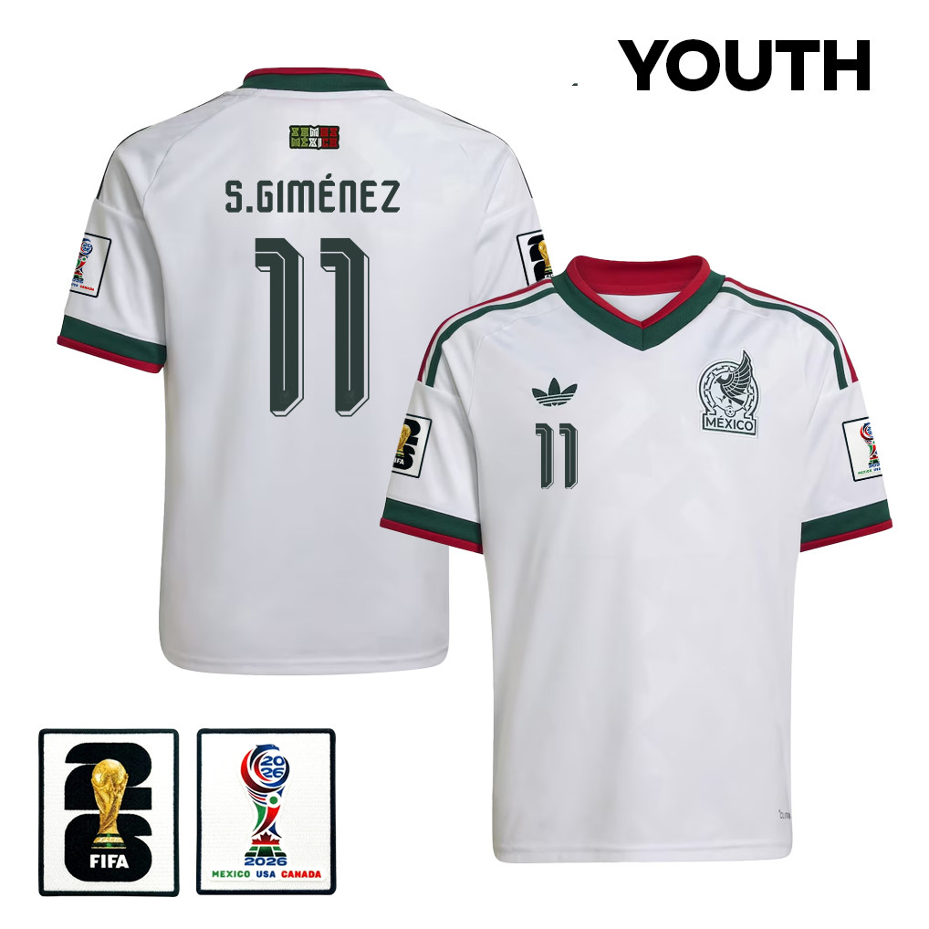 Santiago Giménez 11 Youth Mexico National Team 2026 Away Jersey - White - Jersey Teams