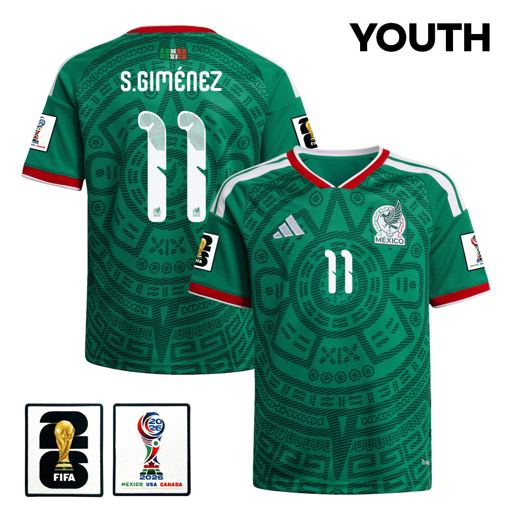 Santiago Giménez 11 Youth Mexico National Team 2026 Home Jersey - Green - Jersey Teams
