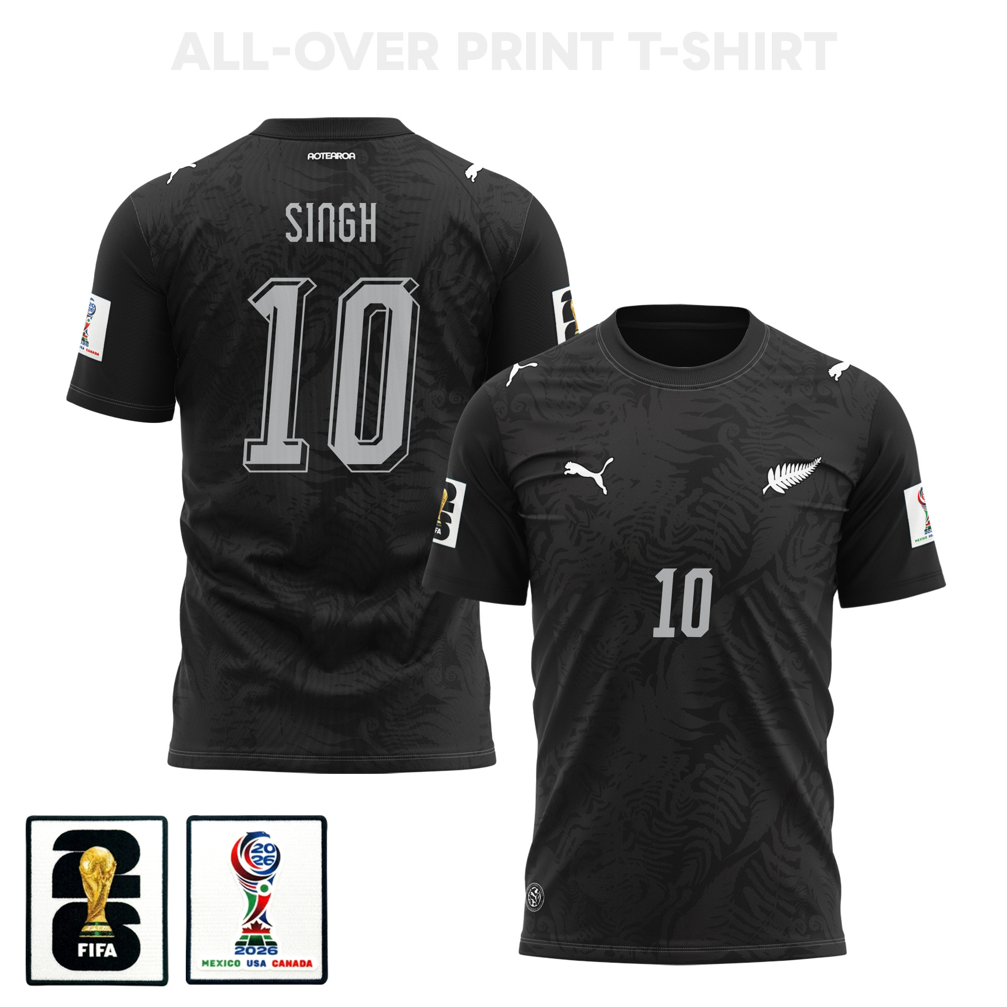 Sarpreet Singh 10 New Zealand 2026 Home 3D T-Shirt Fully Printed – Unisex, Black – Jersey Teams
