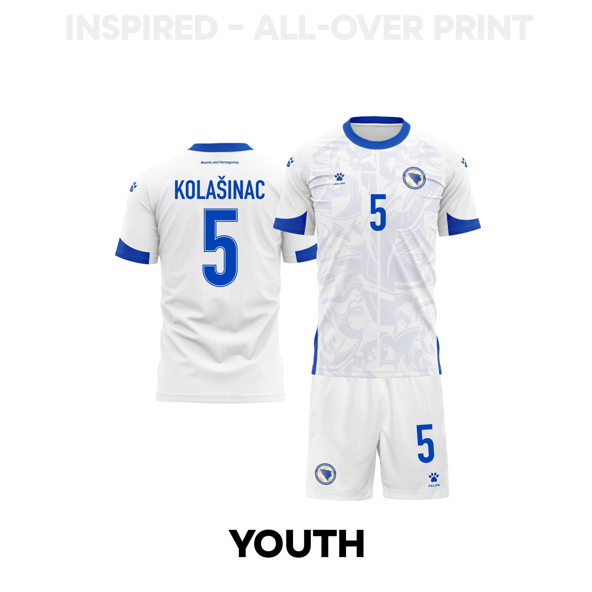Sead Kolašinac 5 Bosnia and Herzegovina 2026 Away YOUTH Jersey & Shorts Set – White - Jersey Teams