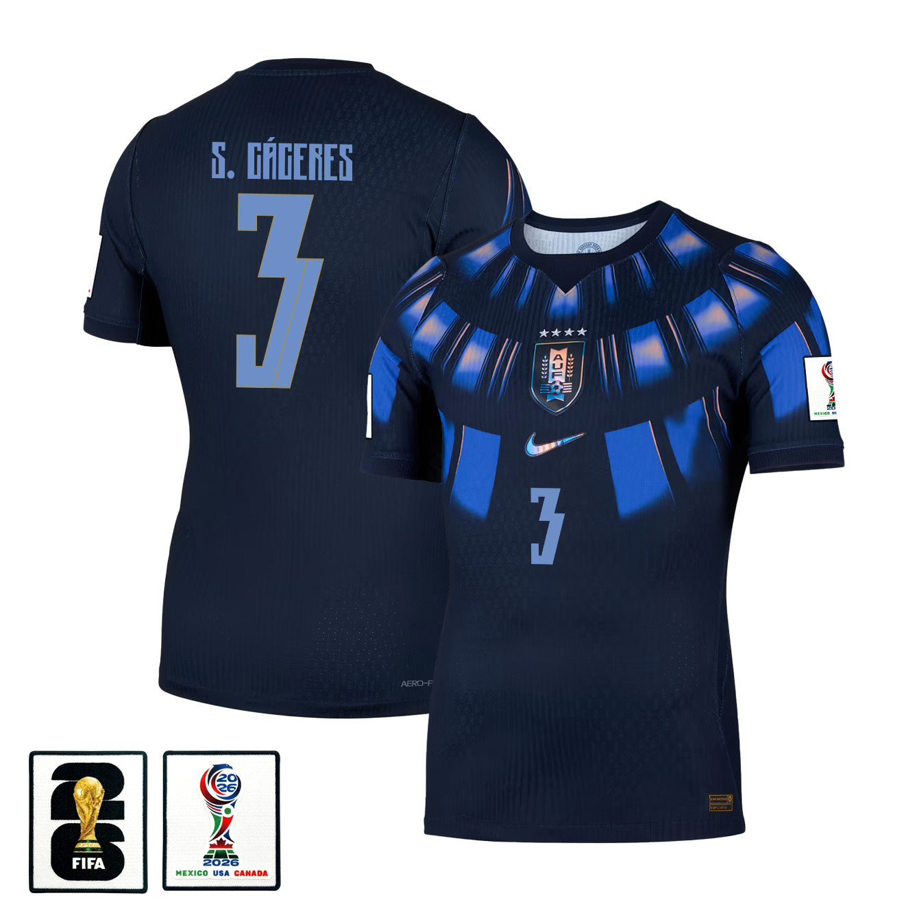 Sebastián Cáceres 3 Uruguay National Team 2026 Away Jersey - Navy, Men - Jersey Teams